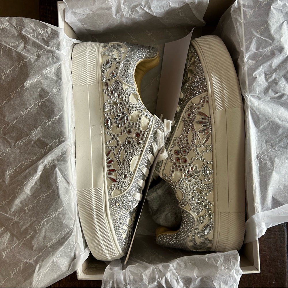 Betsey Johnson Silver and White Sneakers with Designer Appeal